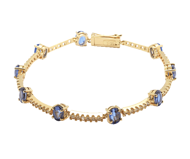 18KT GOLD BRACELET SET WITH 09 BLUE SAPPHIRES AND 54 WHITE SAPPHIRES